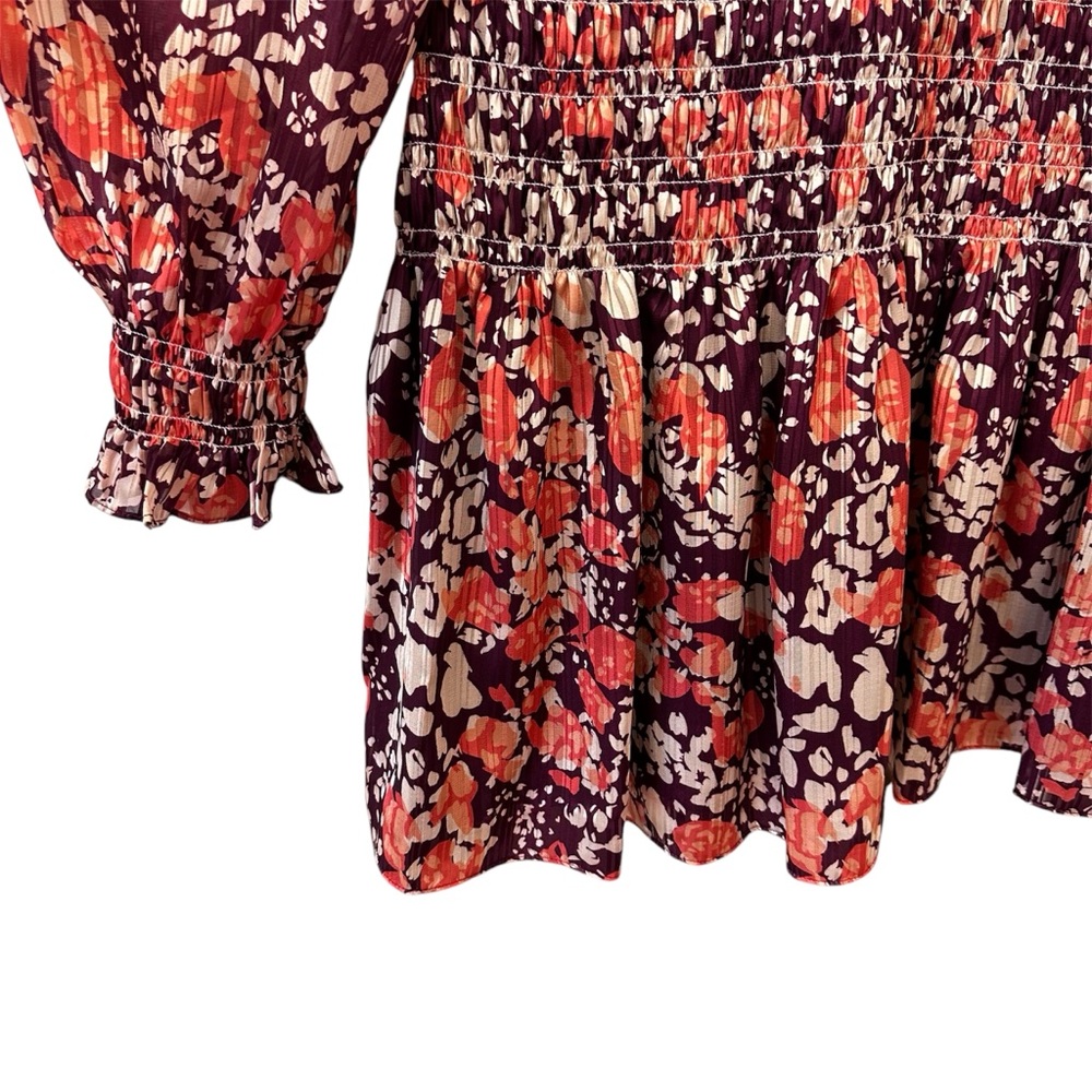 Ramy Brook Lucia Dress Cabernet Combo Abstract Spot Smocked Mini Women’s Large - Picture 4 of 7
